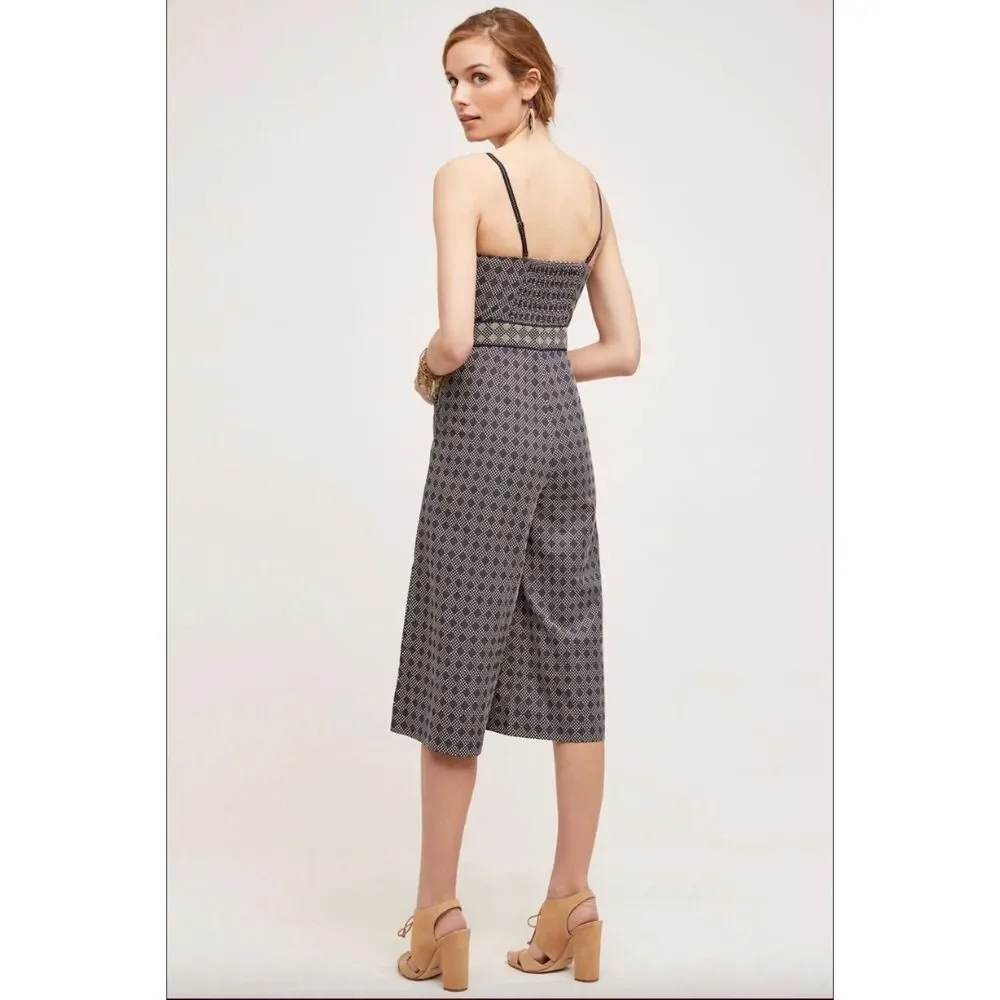 Elevenses Anthropologie‎ Remy Blue Geometric Print Wide Leg Jumpsuit Size 4 VGC - Picture 3 of 10